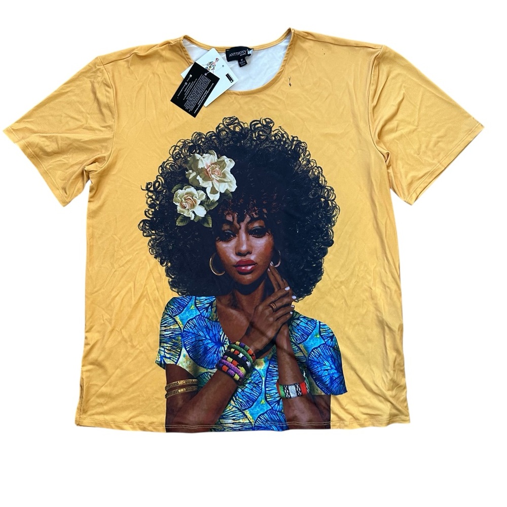 NEW Antthony Graphic Tee Woman Size M Medium Yellow